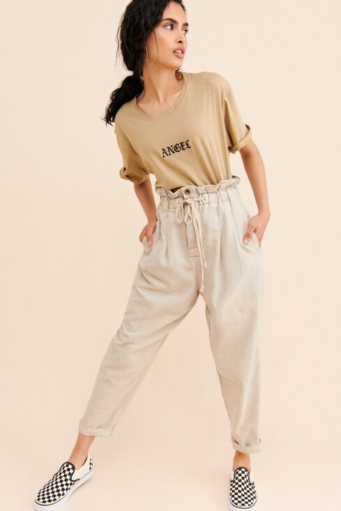 Free People Pants - Free People Pant Margate Beige Boho Paperbag Trouser Beige Western M Preppy